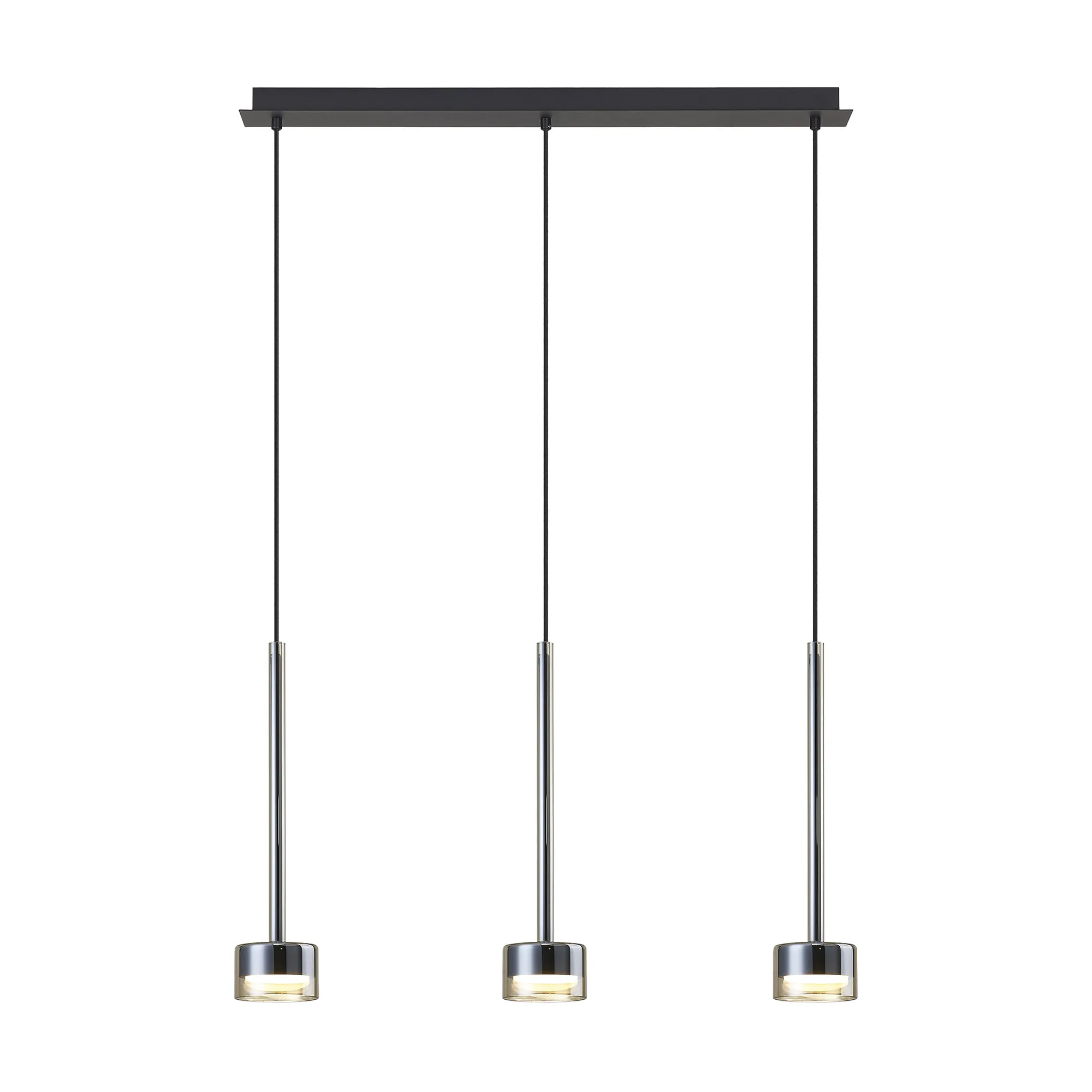 M7884/2700K  Tonic Linear Dimmable Pendant 3 Light 2700K Bronze/Black/Bronze Glass